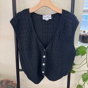 Vintage Navy Knit Sweater Vest with Shell Buttons